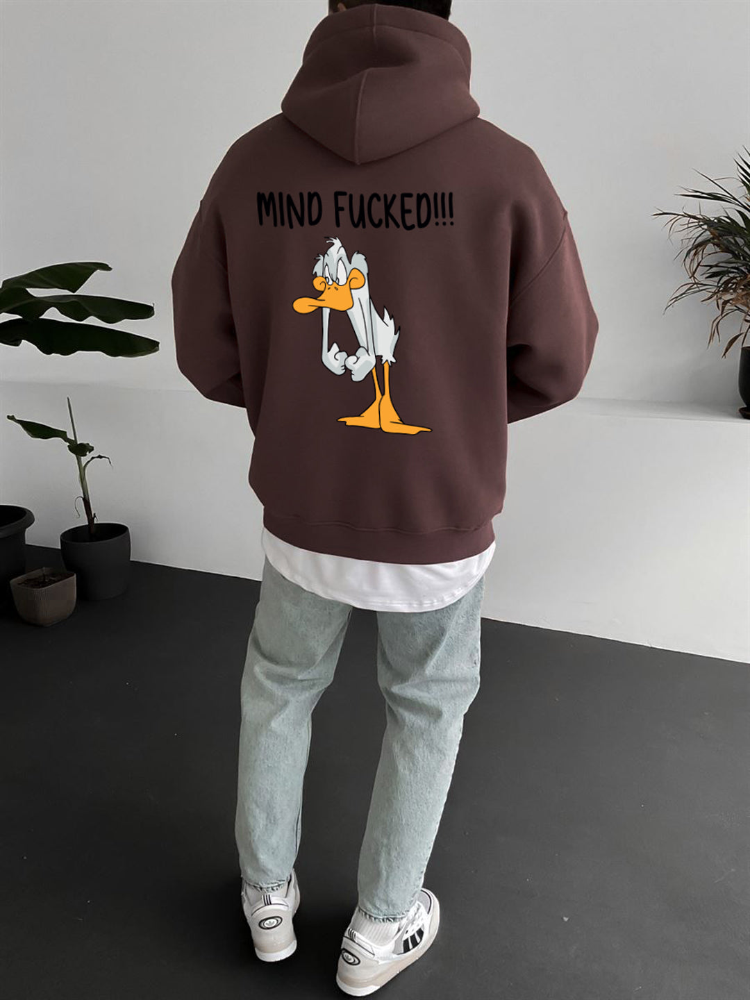 Brown "mind-fucked" Printed Oversize Hoodie