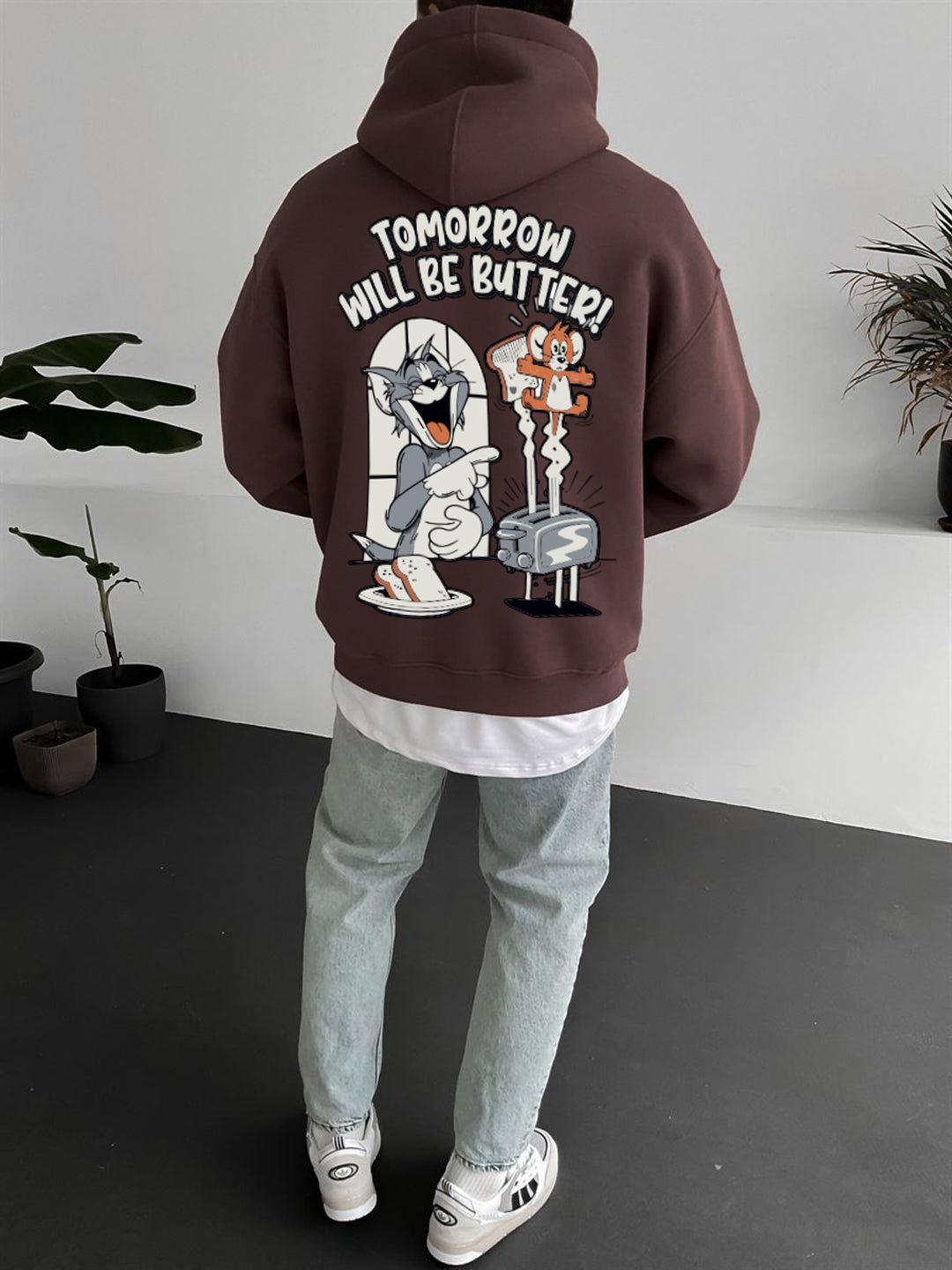 Brown "tomorrow-will-be-butter" Printed Oversize Hoodie