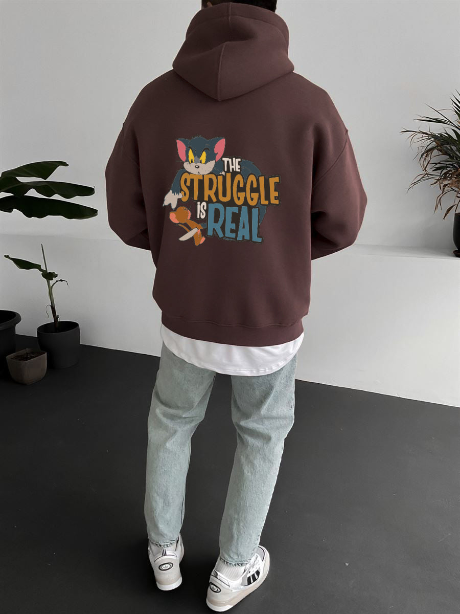 Brown "struggle-is-real" Printed Oversize Hoodie