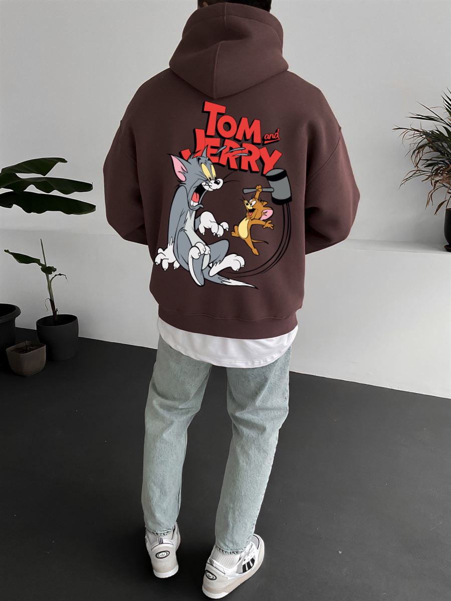 Brown "tom-jerry" Printed Oversize Hoodie