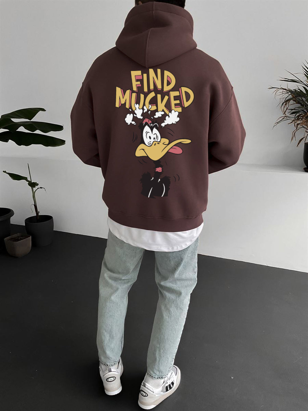 Brown "find-mucked" Printed Oversize Hoodie