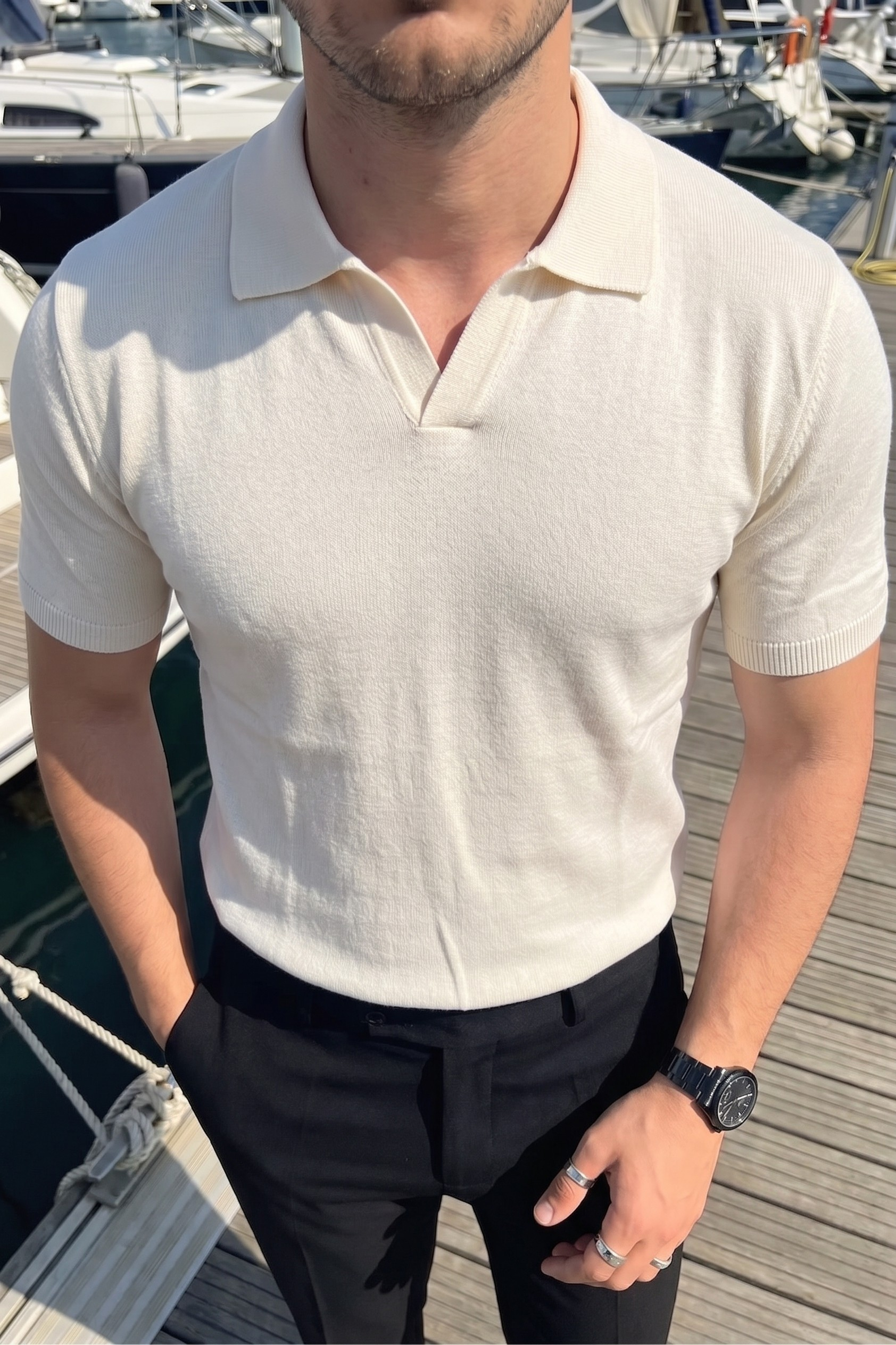 Knitted Polo T-Shirt – Beige