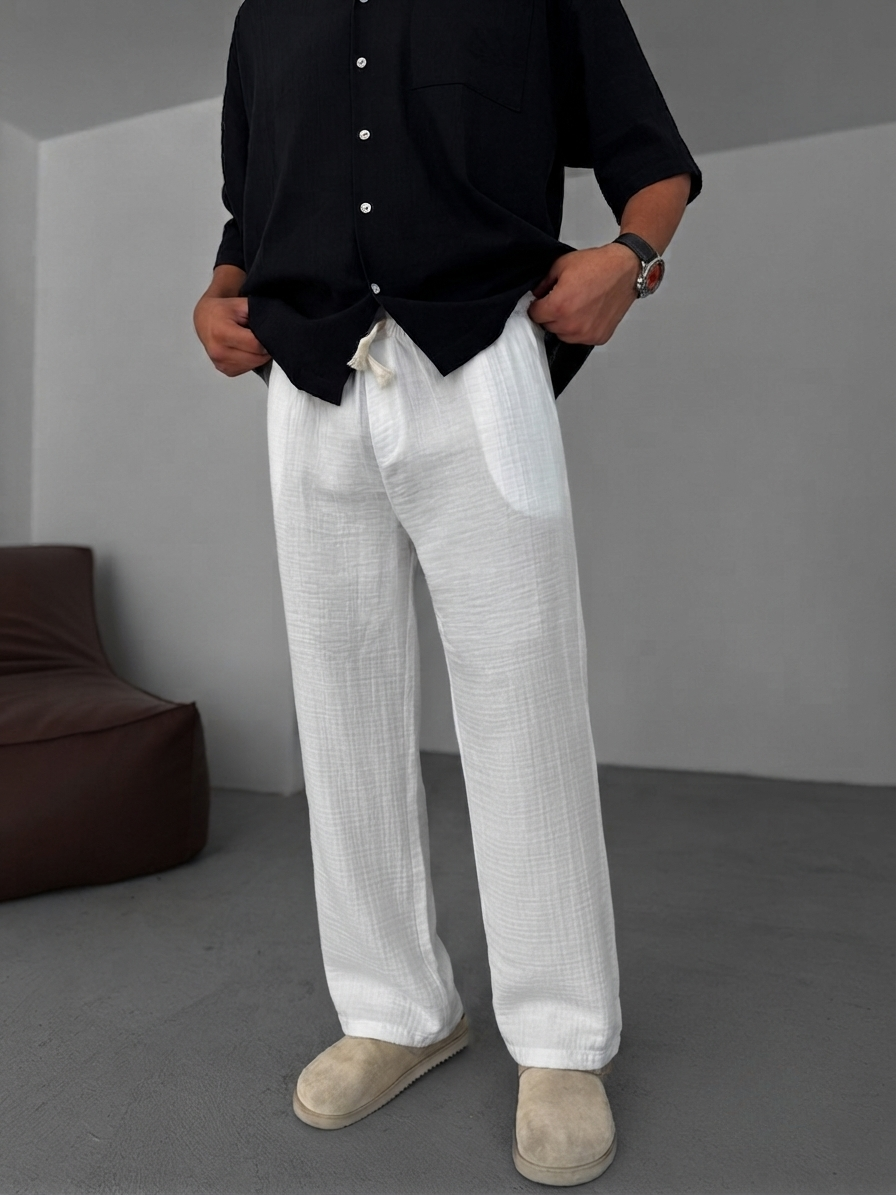 Muslin Wide-Leg Trousers — White