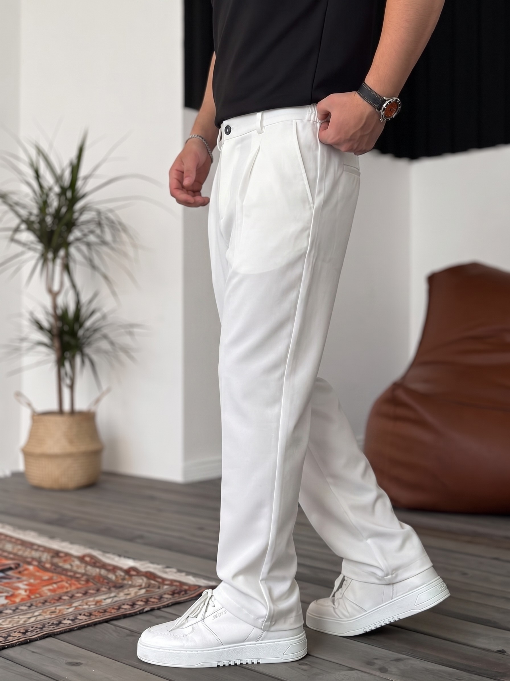 Wide Leg Chino Trousers - White