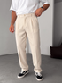 Wide Leg Chino Trousers - Beige