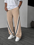 Contrast Stripe Relaxed Pants – Beige full front view