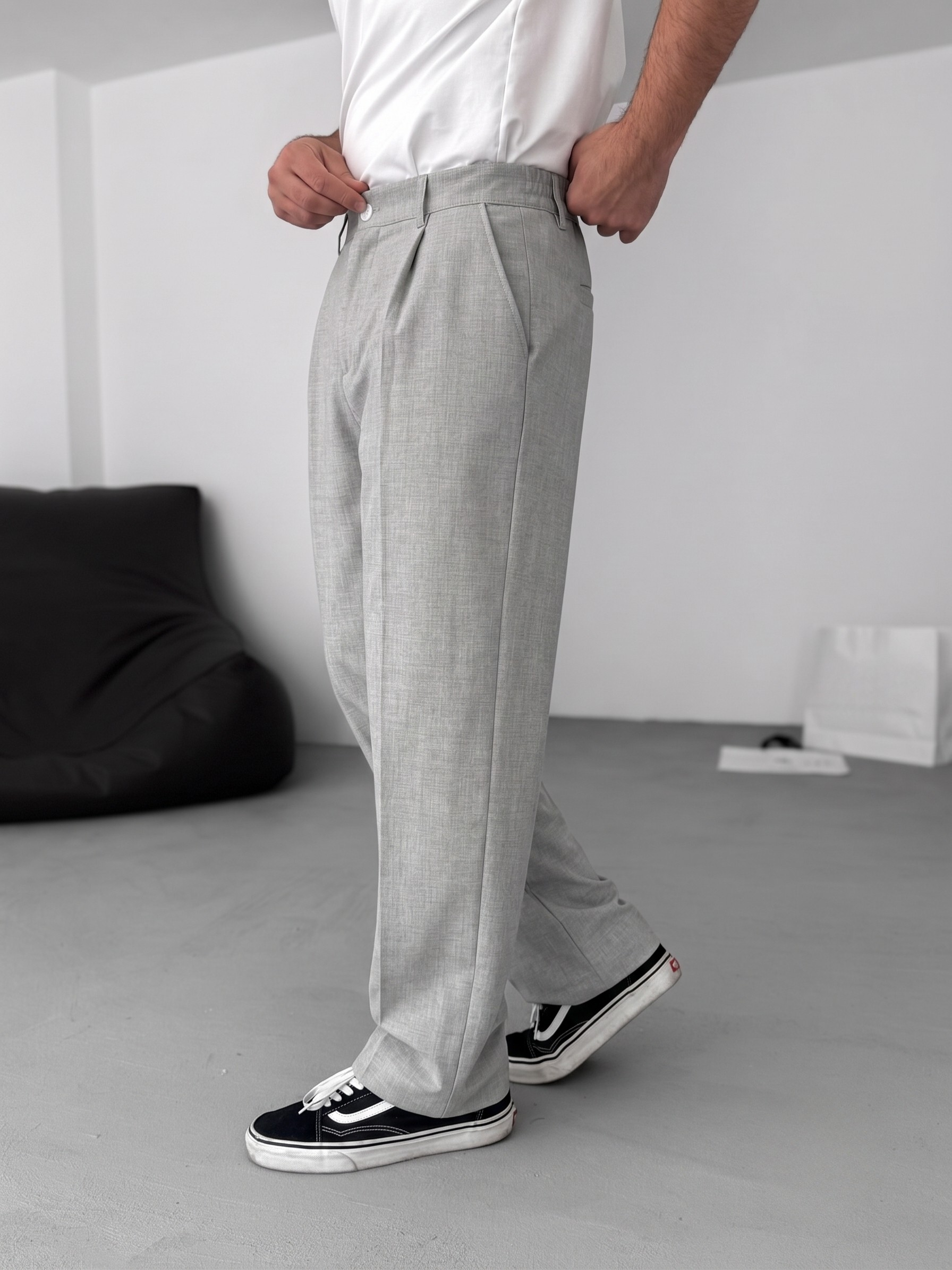 Wide Leg Chino Trousers - Light Grey