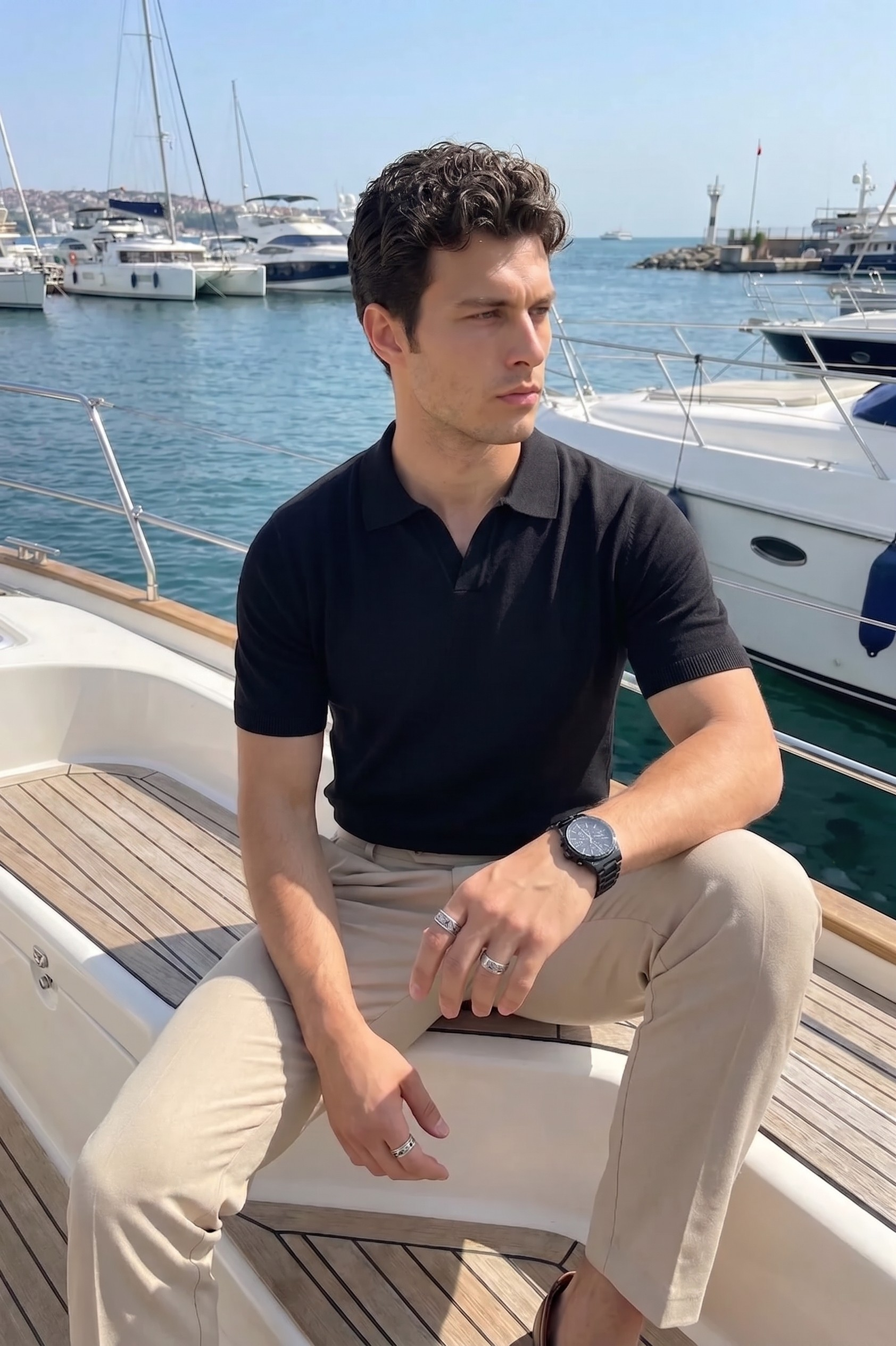 Knitted Polo T-Shirt – Black