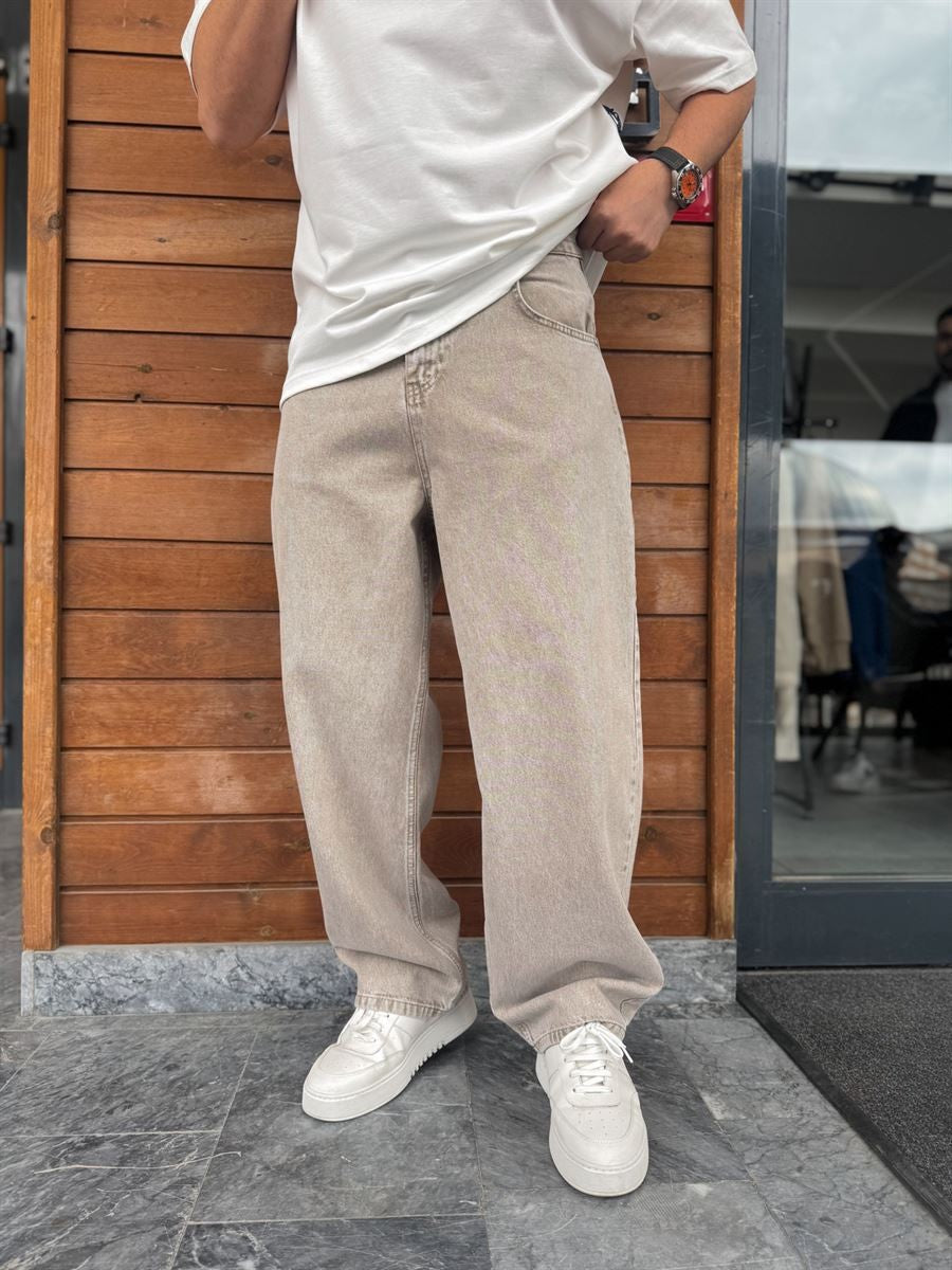 Beige Relaxed Fit Denim Jeans
