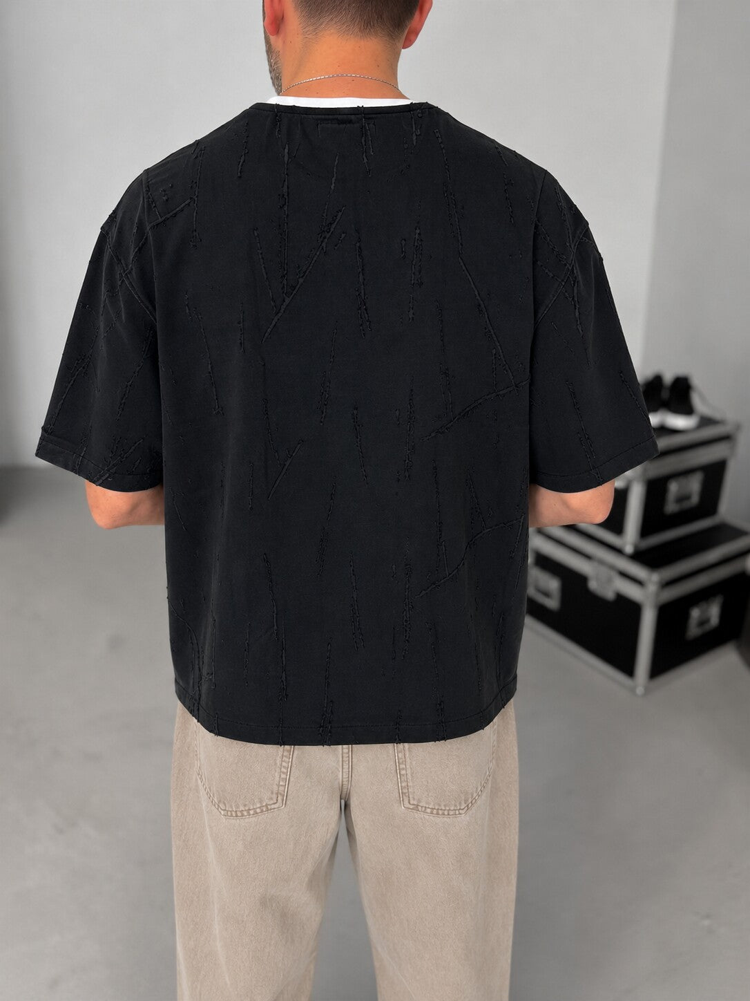 Distressed Texture Tee – Black back view