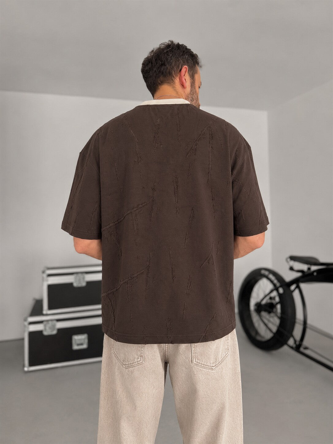Distressed Texture Tee – Dark Brown back view
