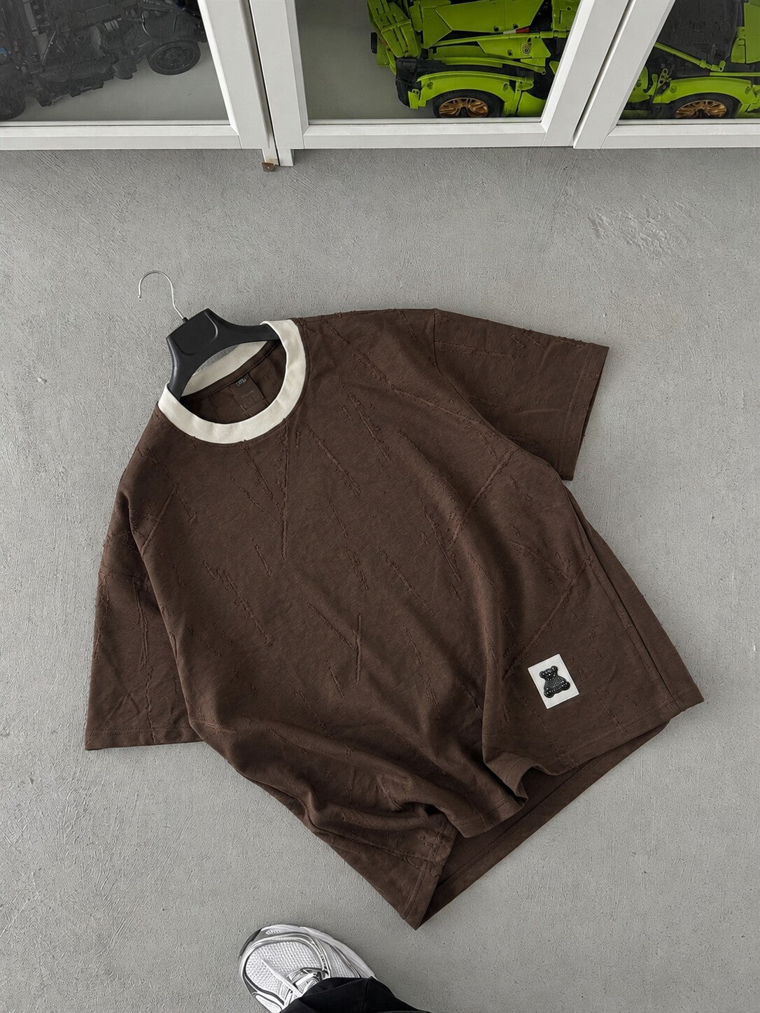 Distressed Texture Tee – Dark Brown flat lay front