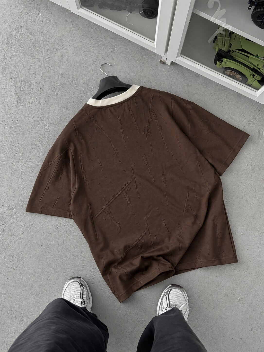 Distressed Texture Tee – Dark Brown flat lay back