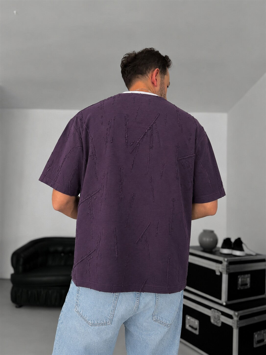 Distressed Texture Tee – Dark Purple back view
