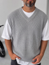 Grey Sleeveless Knit Vest – V-Neck