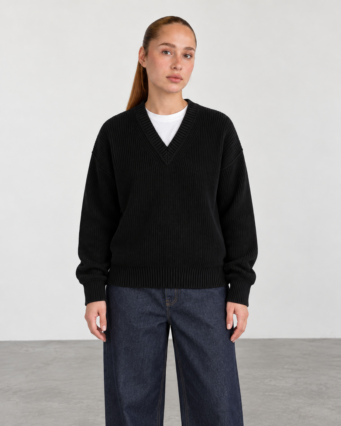 Premium Knitted V-Neck Sweater - Black