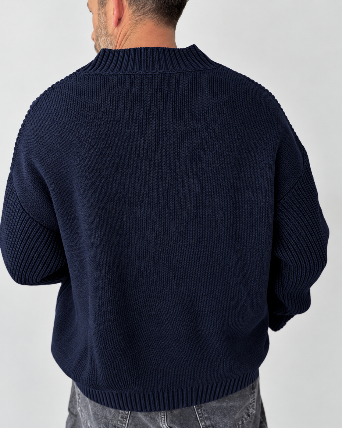 Premium Knitted V-Neck Sweater - Navy Blue
