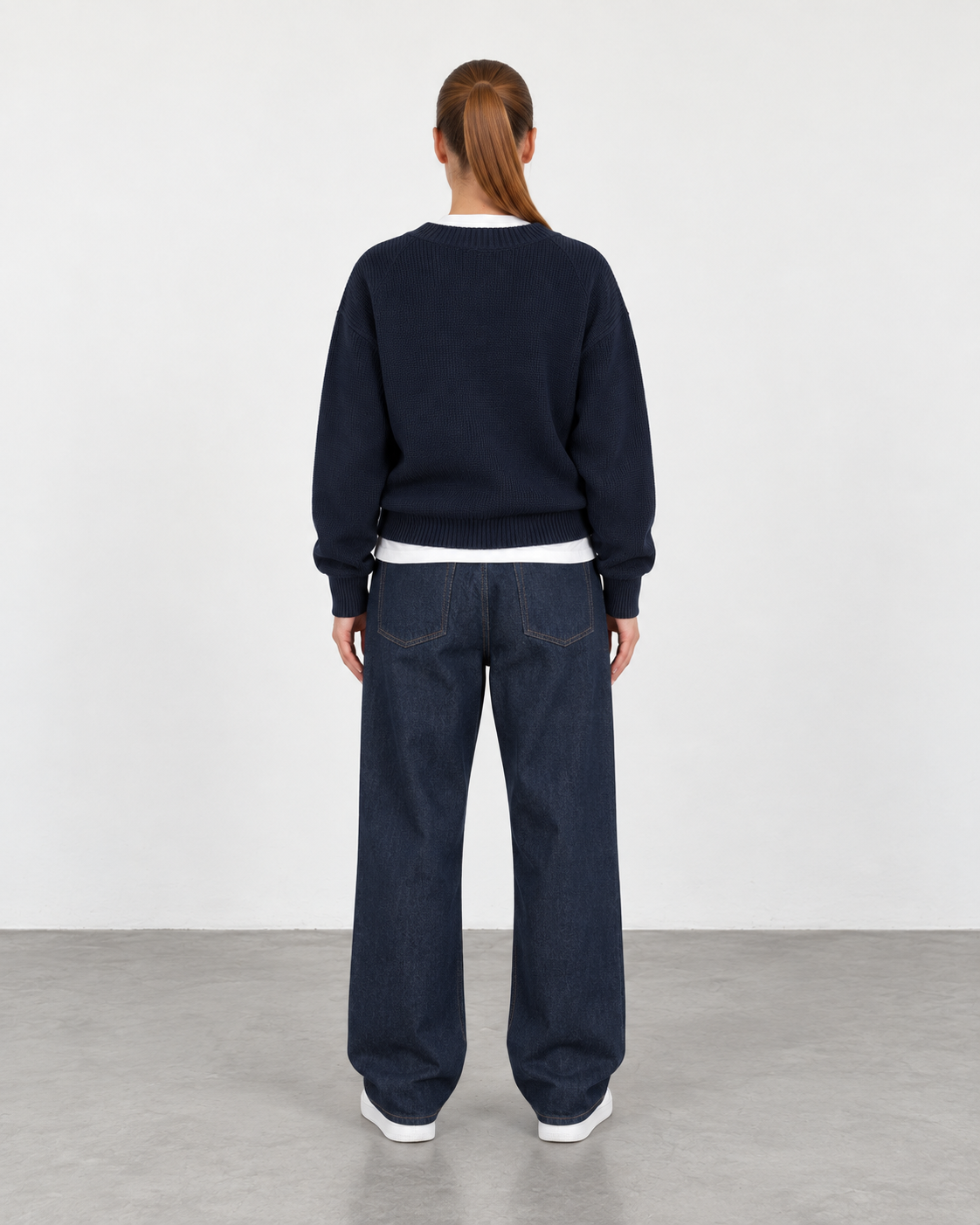 Premium Knitted V-Neck Sweater - Navy Blue