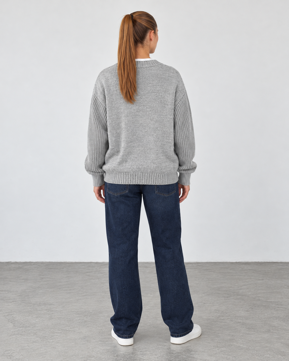 Premium Knitted V-Neck Sweater - Gray
