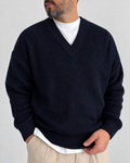 Premium Knitted V-Neck Sweater - Navy Blue