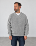 Premium Knitted V-Neck Sweater - Gray