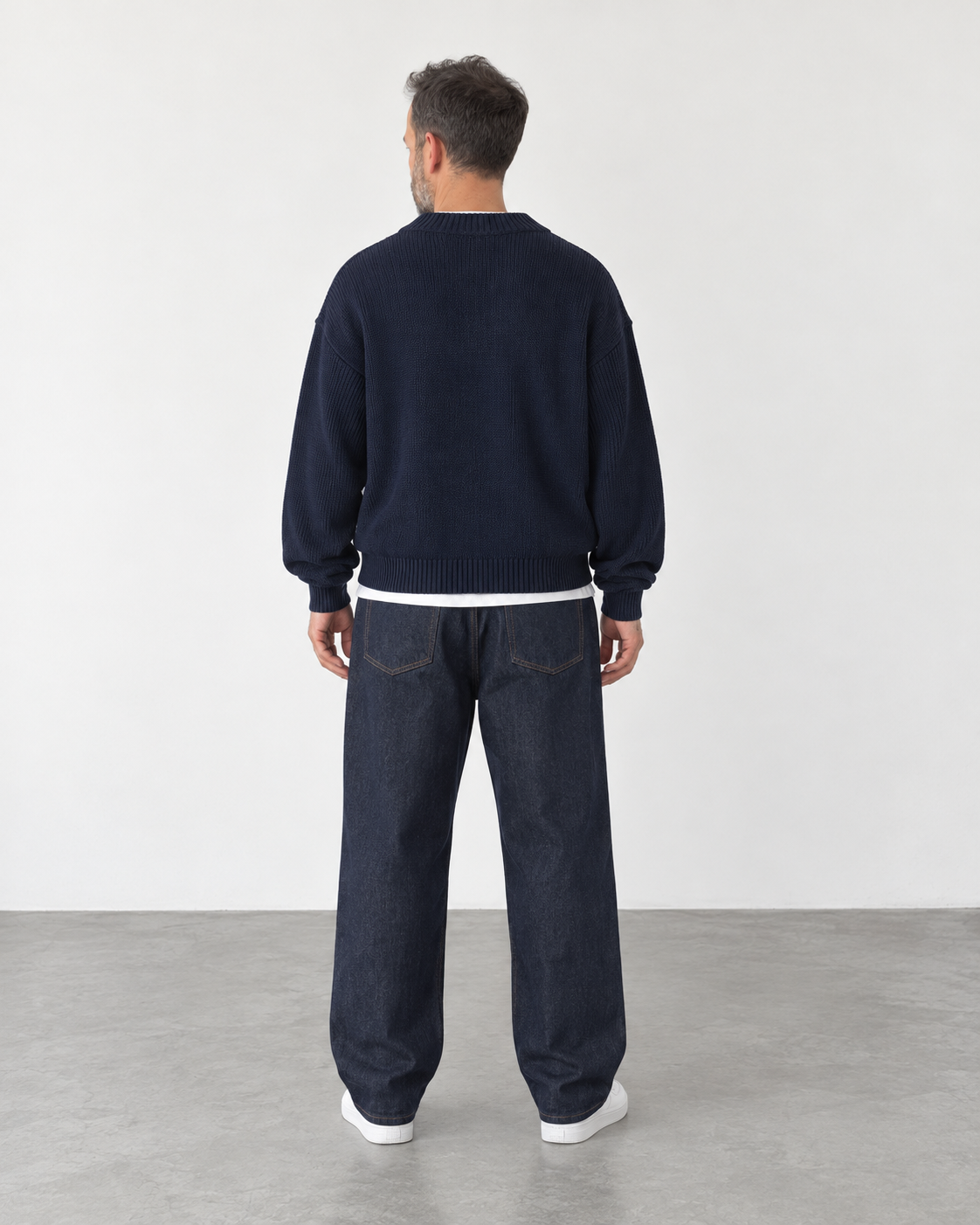 Premium Knitted V-Neck Sweater - Navy Blue