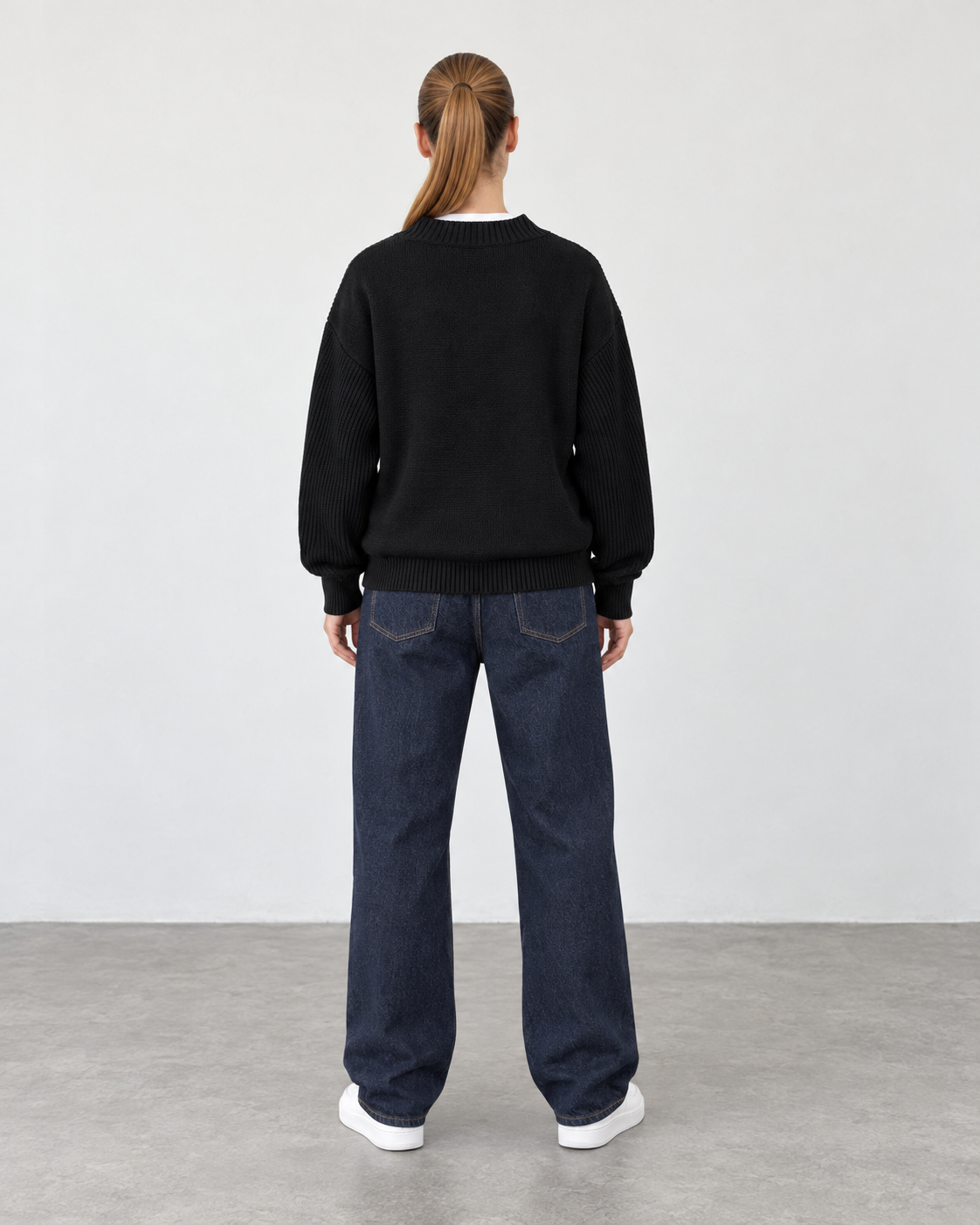 Premium Knitted V-Neck Sweater - Black