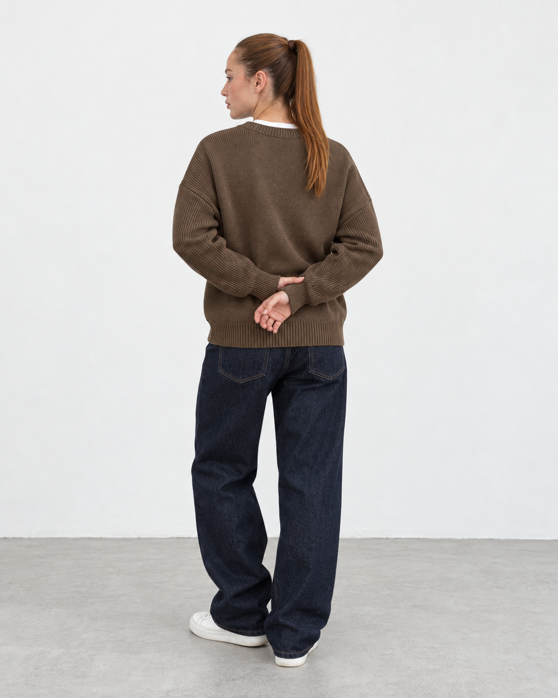 Premium Knitted V-Neck Sweater - Brown