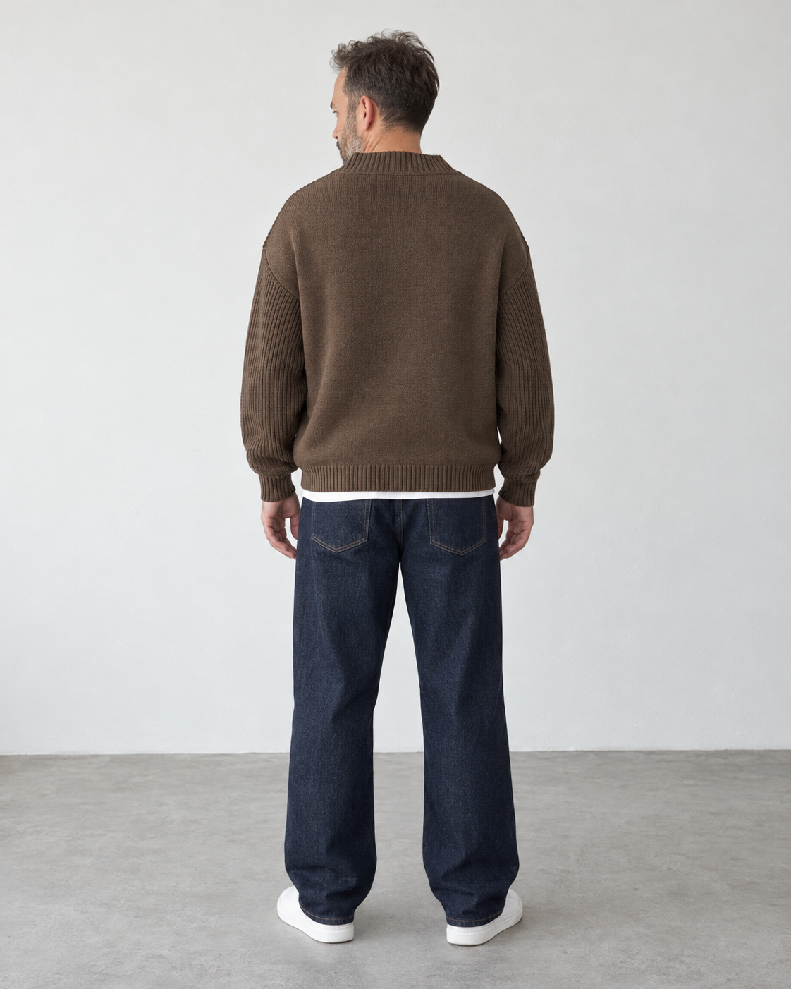 Premium Knitted V-Neck Sweater - Brown