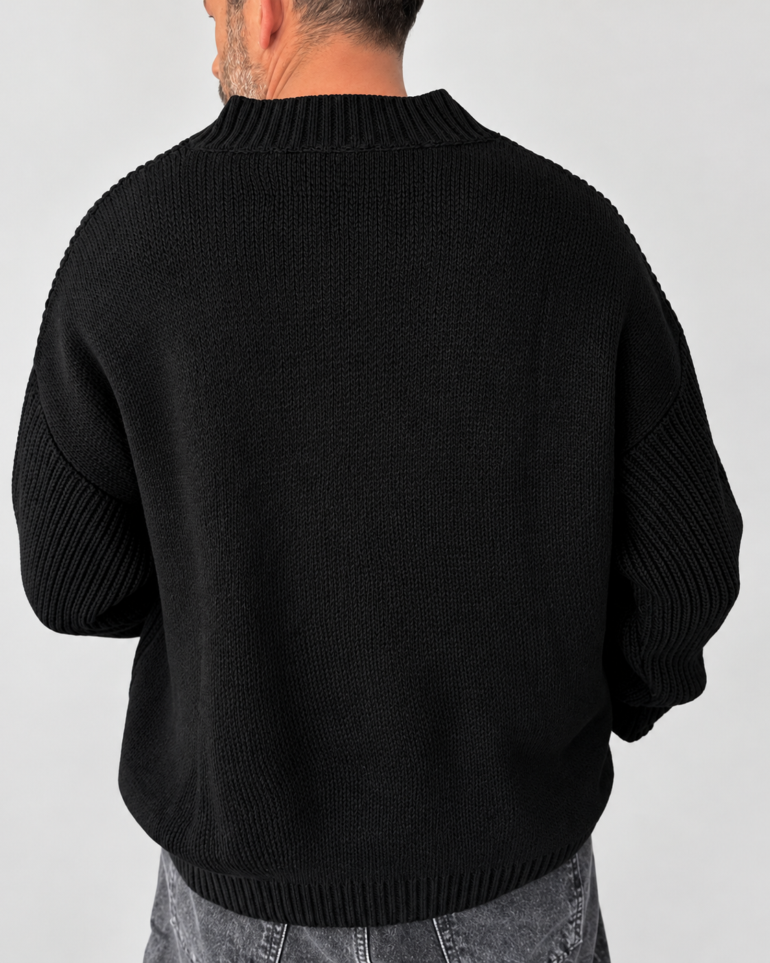 Premium Knitted V-Neck Sweater - Black
