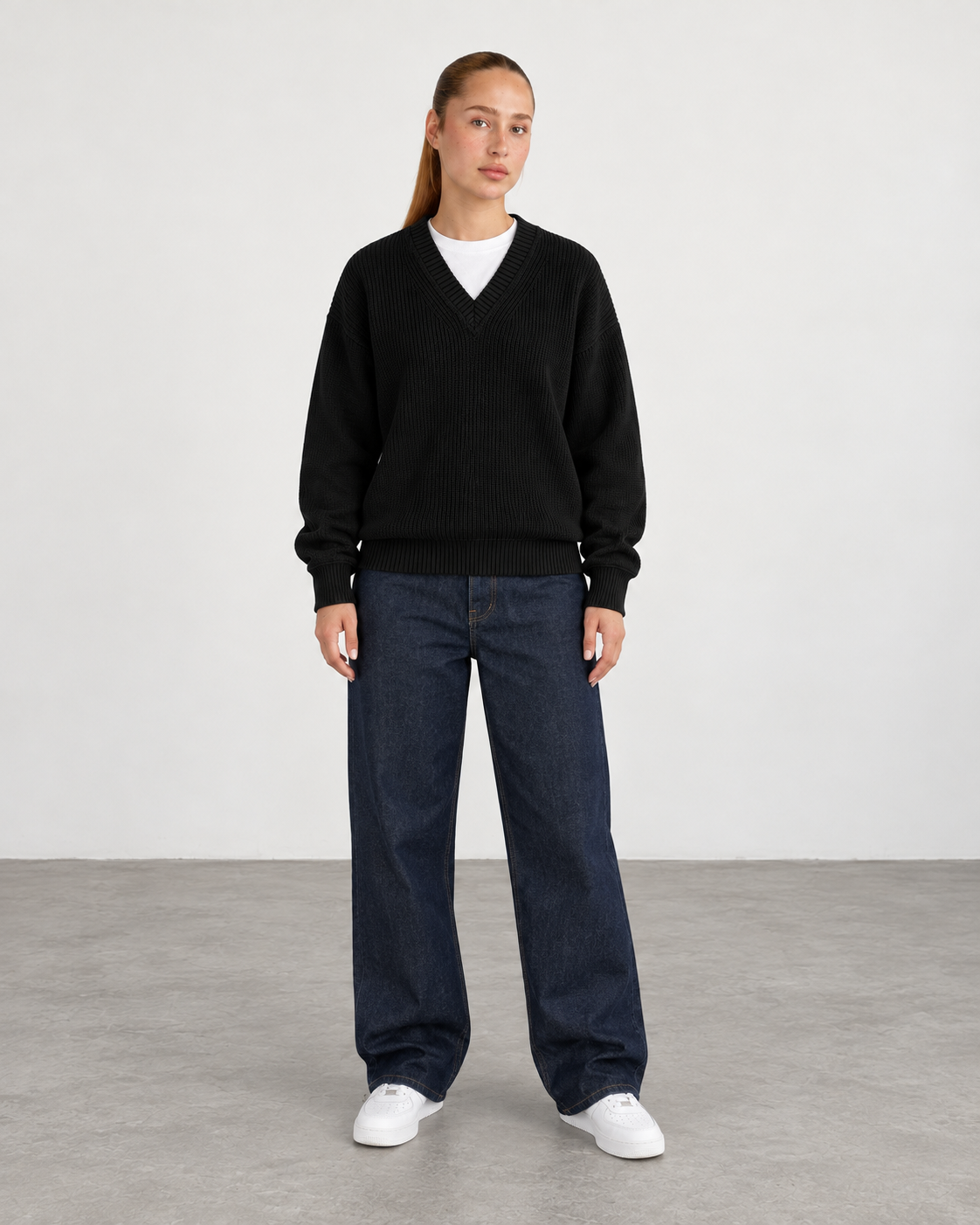 Premium Knitted V-Neck Sweater - Black