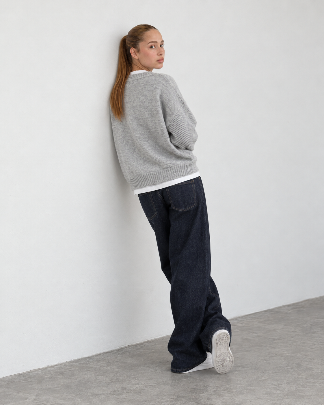 Premium Knitted V-Neck Sweater - Gray