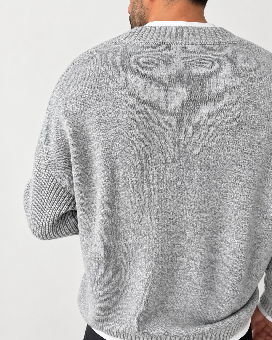 Premium Knitted V-Neck Sweater - Gray