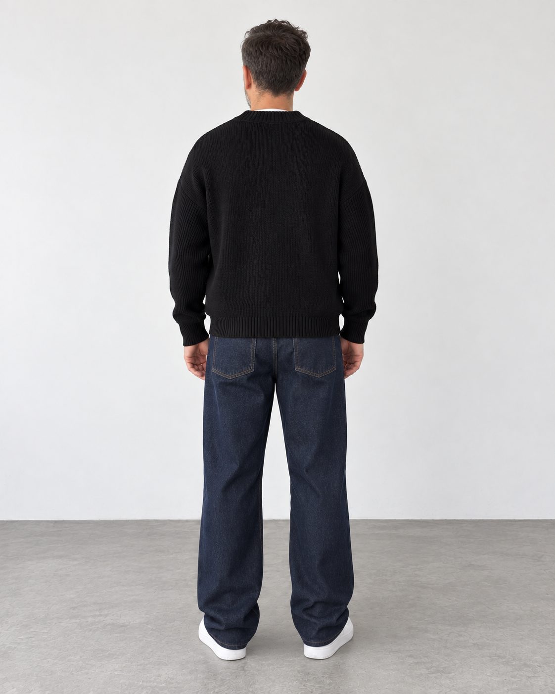 Premium Knitted V-Neck Sweater - Black