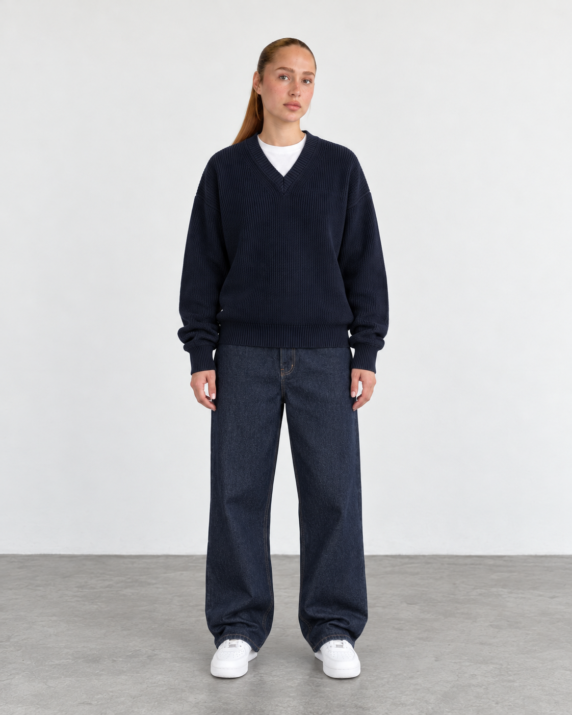 Premium Knitted V-Neck Sweater - Navy Blue