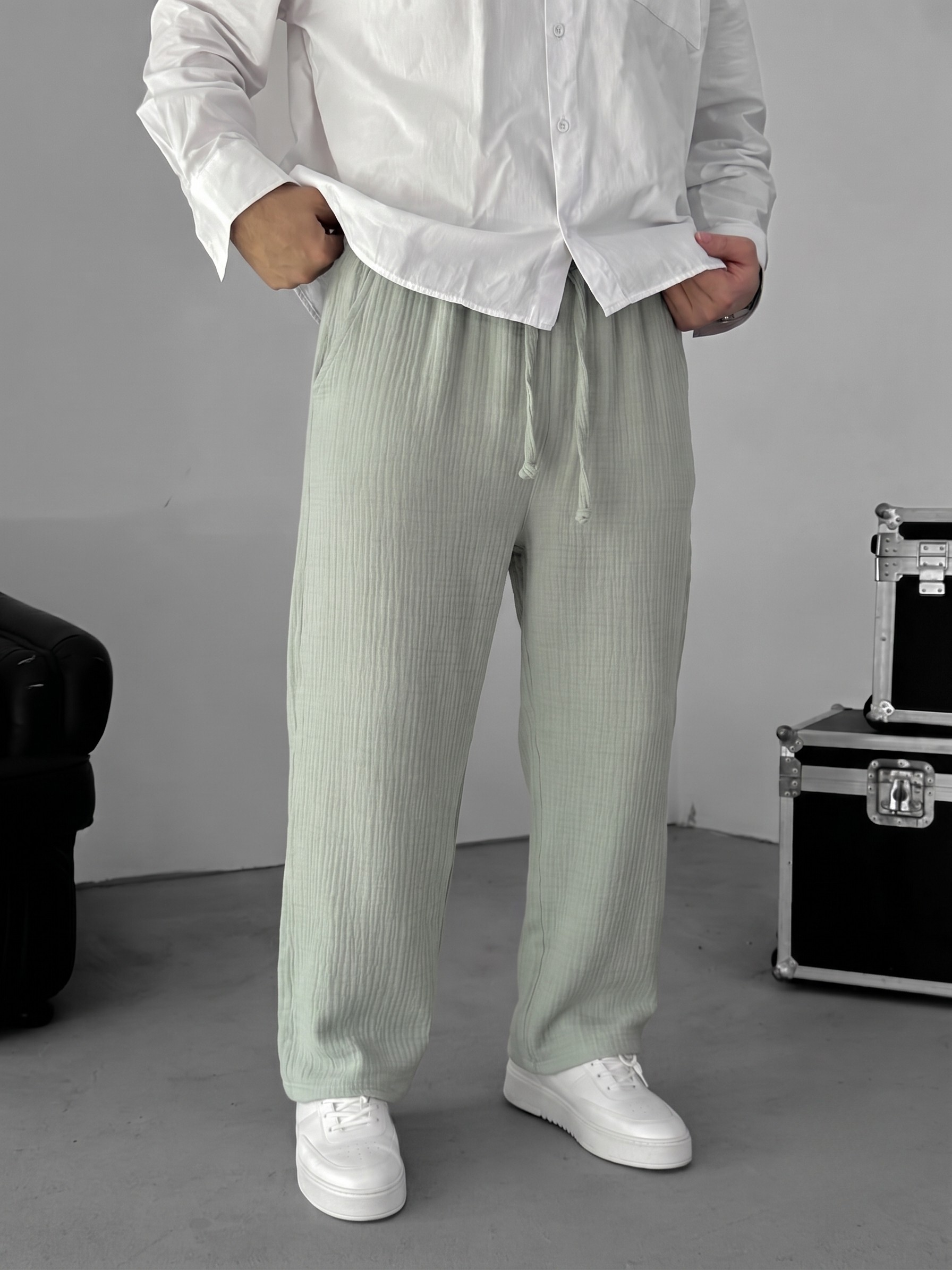 Muslin Wide-Leg Trousers — Sage