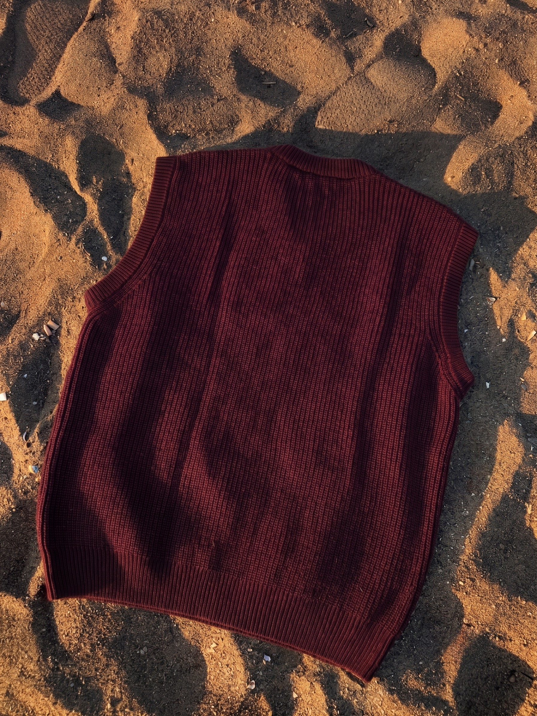 Burgundy Sleeveless Knit Vest – V-Neck