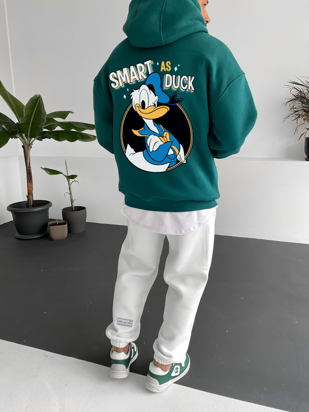 Dark Green "smart-as-duck" Printed Oversize Hoodie