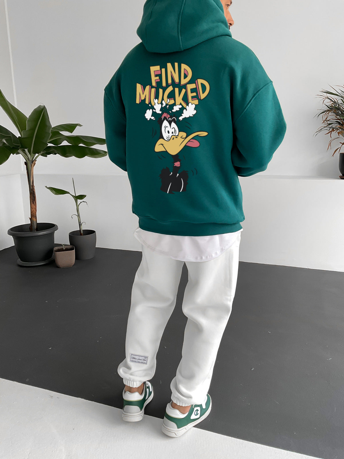 Dark Green "find-mucked" Printed Oversize Hoodie