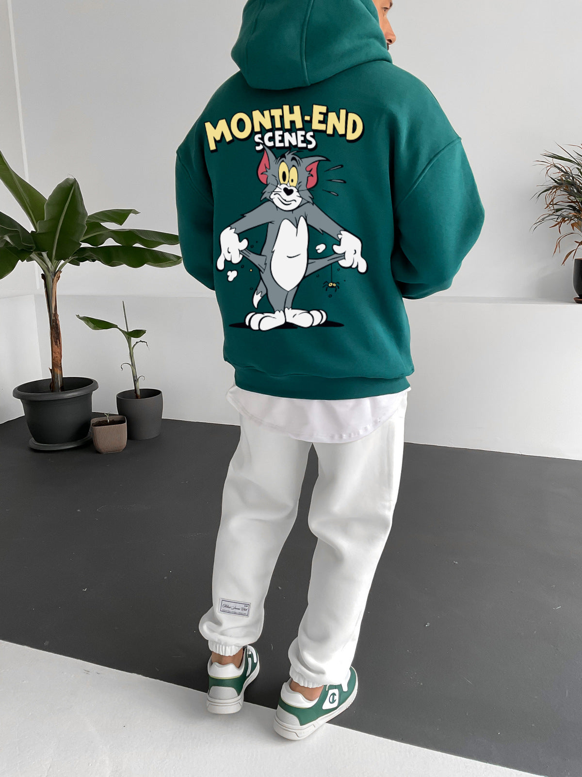 Dark Green "month-end" Printed Oversize Hoodie