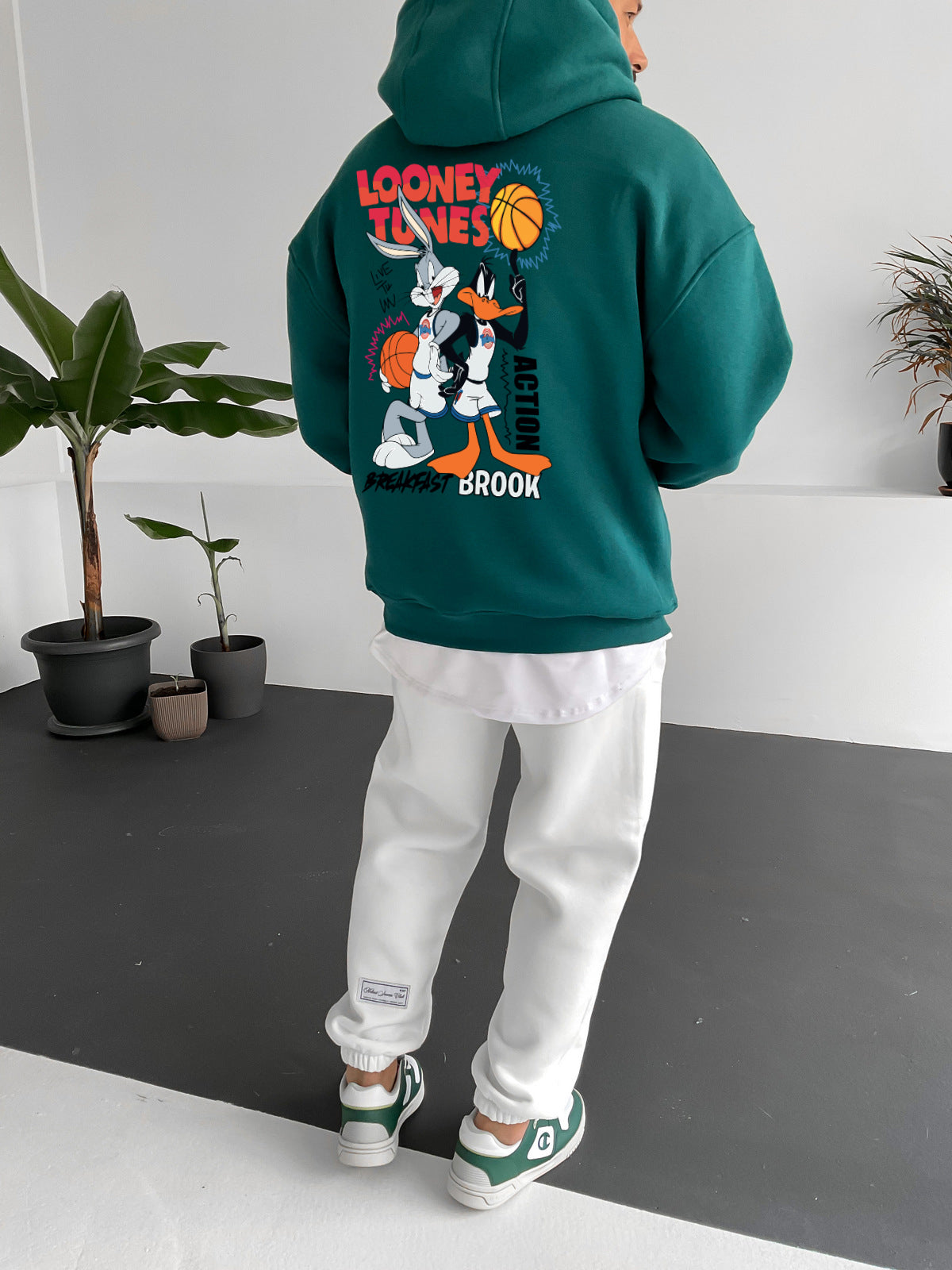 Dark Green "space-jam" Printed Oversize Hoodie