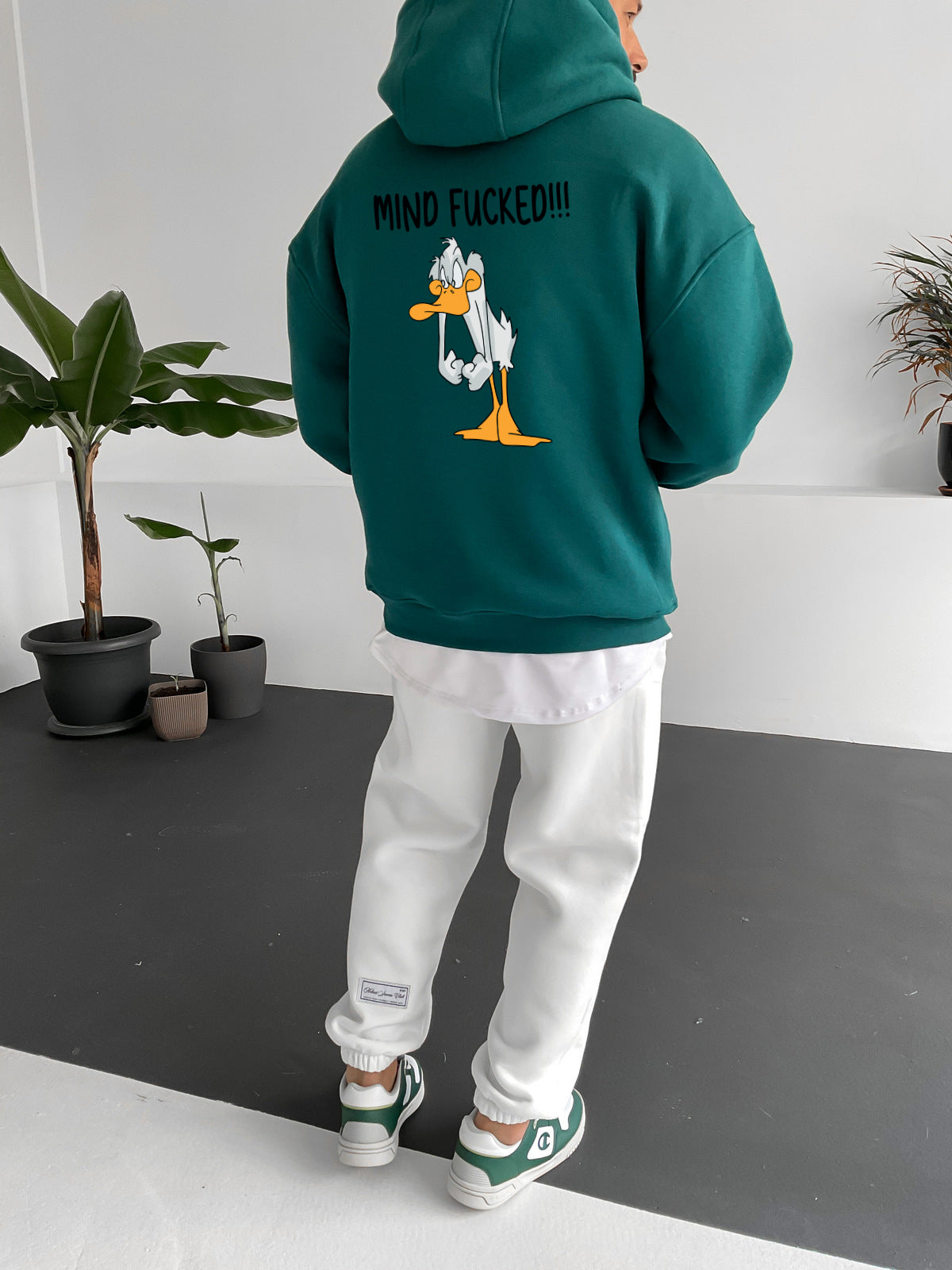 Dark Green "mind-fucked" Printed Oversize Hoodie