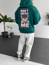 Dark Green "don't-mess-with-me" Printed Oversize Hoodie Broek