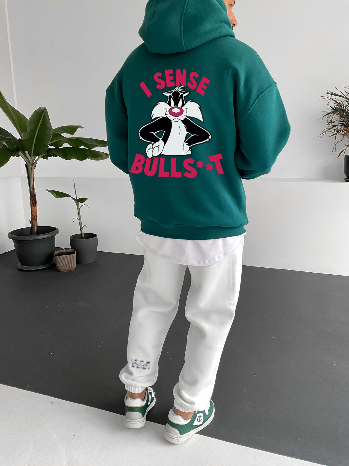 Dark Green "i-sense-bullshit" Printed Oversize Hoodie