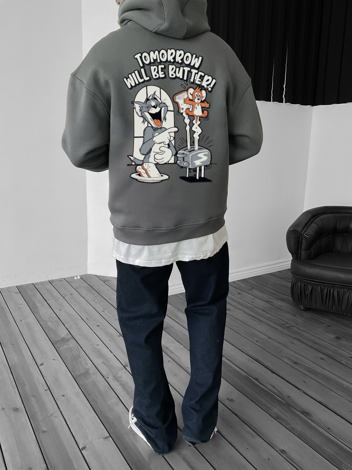 Smoked "tomorrow-will-be-butter" Printed Oversize Hoodie