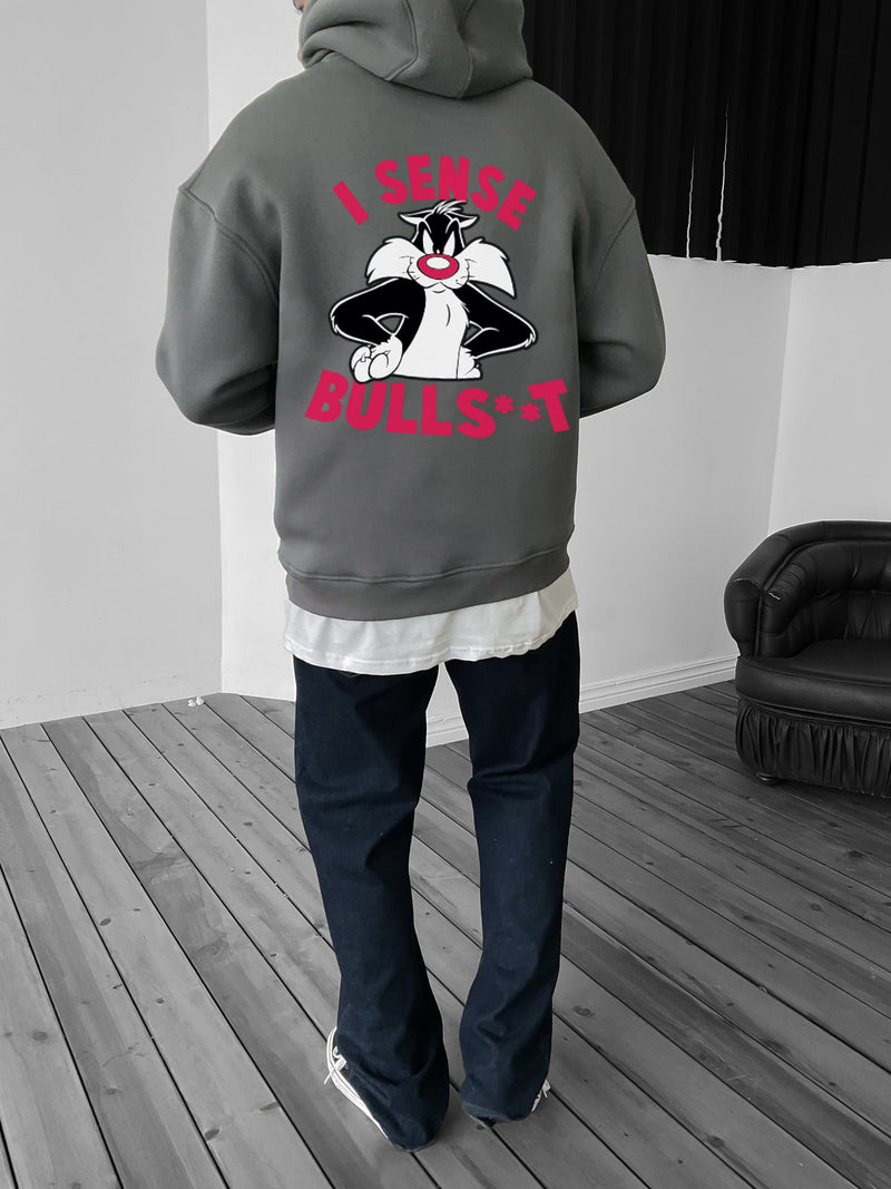 Smoked "i-sense-bullshit" Printed Oversize Hoodie