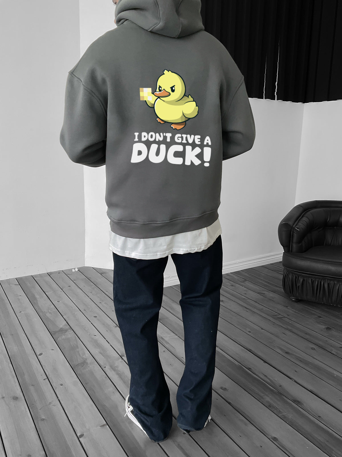 Smoked "i-don't-give-a-duck" Printed Oversize Hoodie