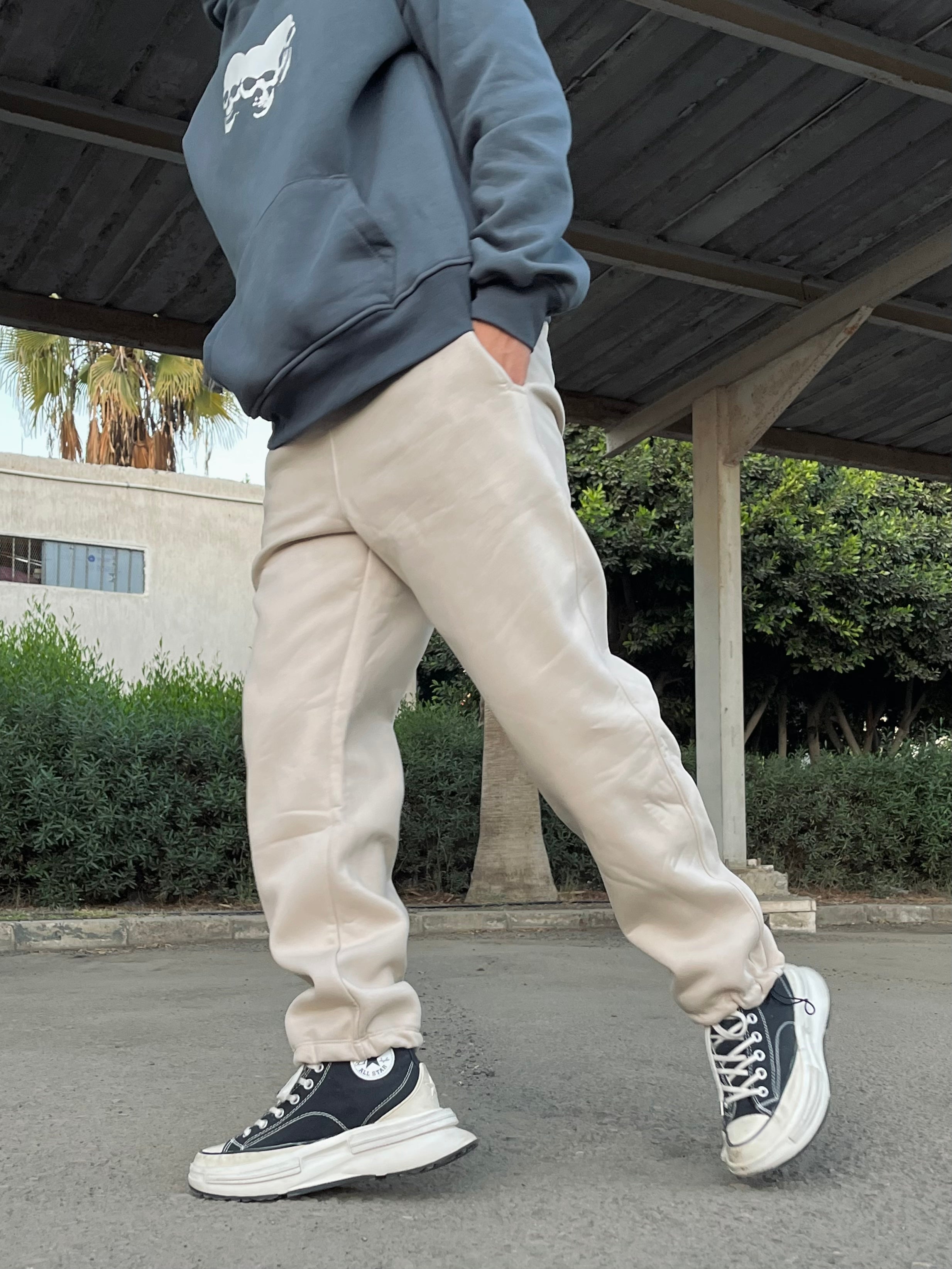 Beige Basic Winter Sweatpants