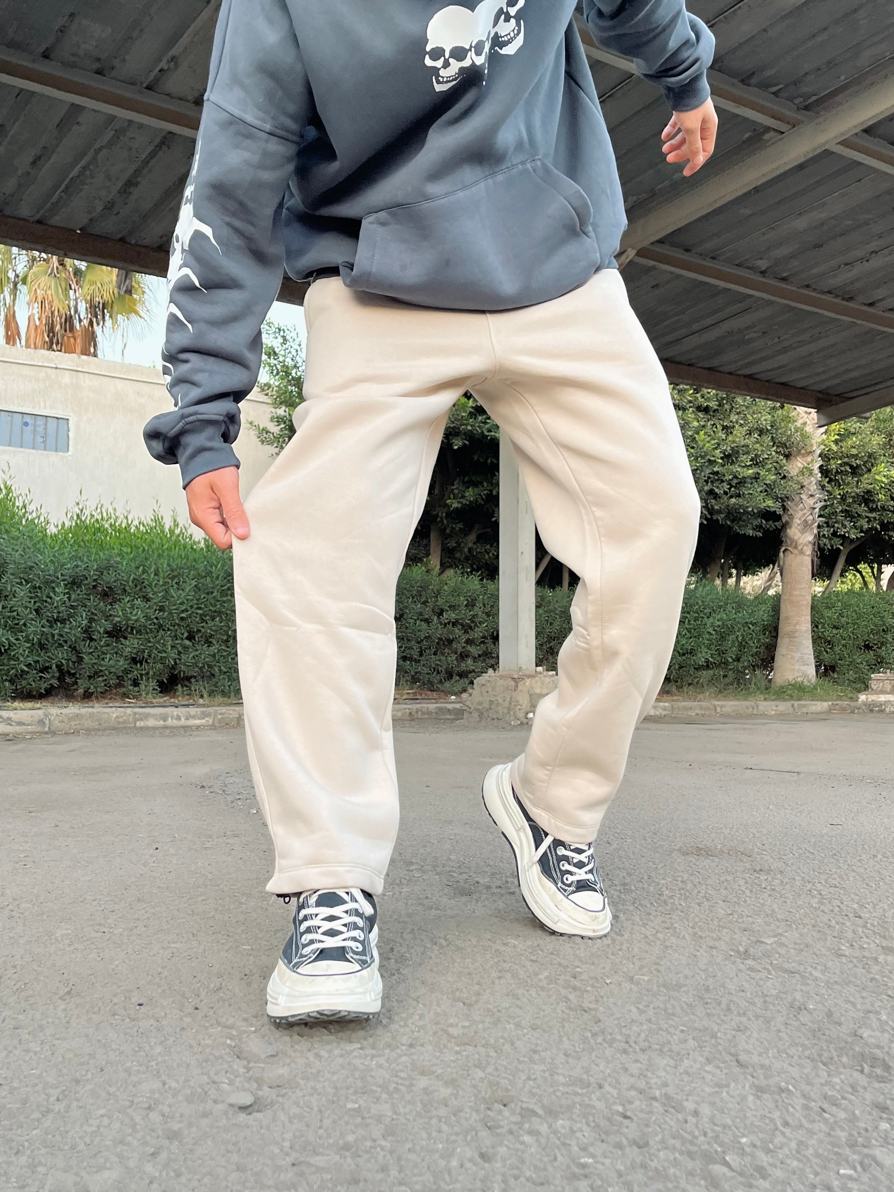 Beige Basic Winter Sweatpants