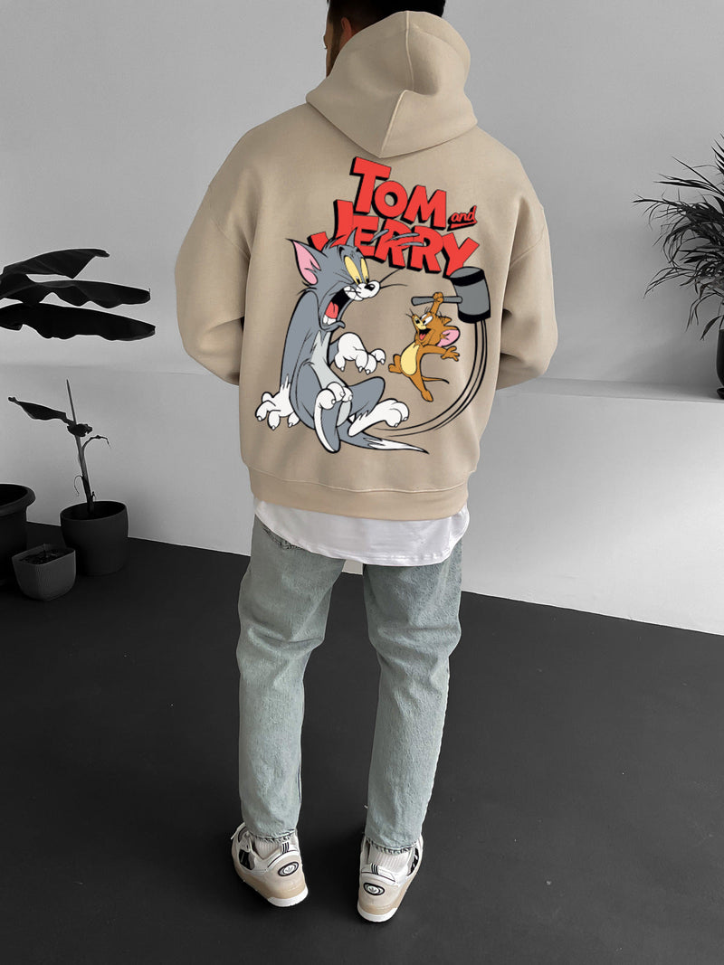 Beige "tom-jerry" Printed Oversize Hoodie